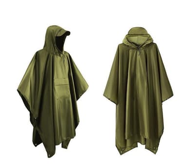 Monikäyttöinen hupullinen sadeponcho / telttapeite / katos retkeilyretkeilyyn Ruohon väri