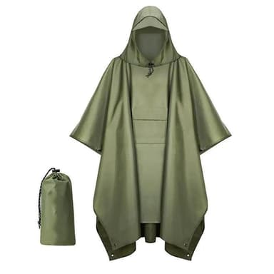 Monikäyttöinen hupullinen sadeponcho / telttapeite / katos retkeilyretkeilyyn Ruohon väri