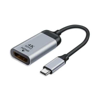 NÖRDIC USBC–HDMI-sovitin 12 cm, 4K 60 Hz tuki HDCP1.4 ja 2.2, Space Grey, alumiinia