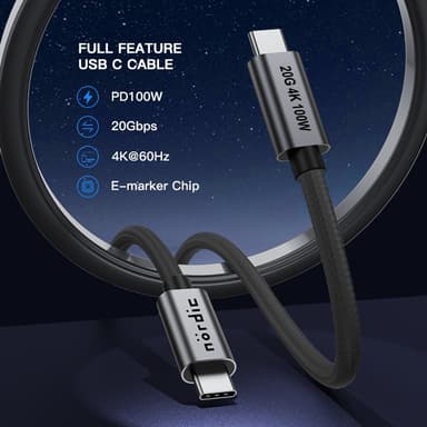 NÖRDIC 3m USB3.2 Gen2 USB-C–C nylon-punoskaapelin pikalataus Power Deliveryllä PD100W 20Gbps 5A ja merkkivalo