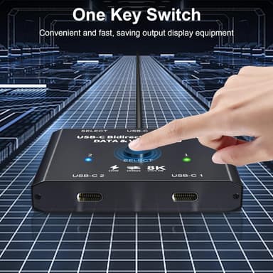 NÖRDIC USB-C 2-1-kytkin ja 1-2-jakaja, 8K/60Hz 4K/144Hz 100WPD 10Gbps data+video+PD