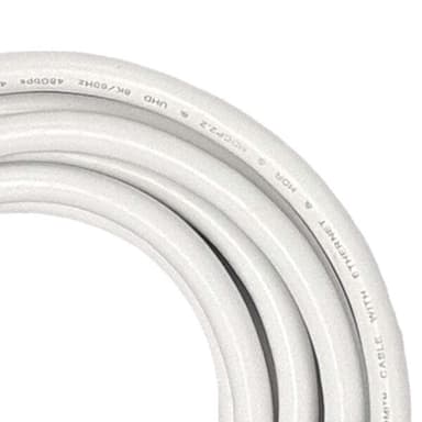 NÖRDIC CERTIFIED CABLES 5m Ultra High Speed ​​HDMI2.1 8K 60Hz 4K 120Hz 144Hz 48Gbps Dynamic HDR eARC Game Mode VRR Dolby ATMOS kullattu PVC valkoinen