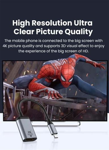 NÖRDIC USBC–HDMI-sovitin 12 cm, 4K 60 Hz tuki HDCP1.4 ja 2.2, Space Grey, alumiinia