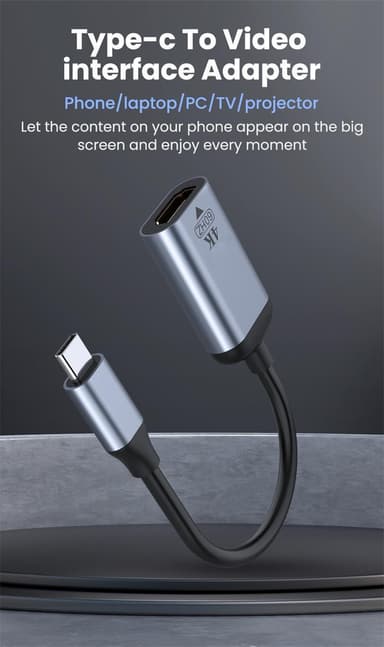 NÖRDIC USBC–HDMI-sovitin 12 cm, 4K 60 Hz tuki HDCP1.4 ja 2.2, Space Grey, alumiinia