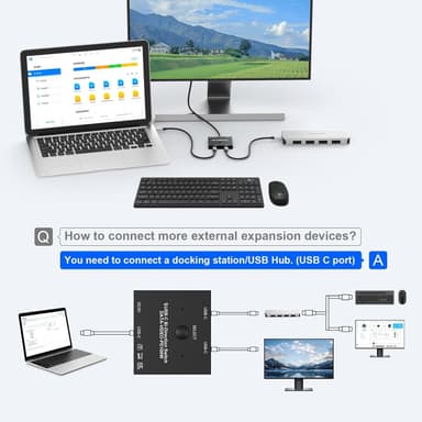 NÖRDIC USB-C 2-1-kytkin ja 1-2-jakaja, 8K/60Hz 4K/144Hz 100WPD 10Gbps data+video+PD