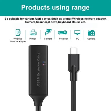 NÖRDIC aktiivinen 5m USB-C 3.0 SuperSpeed 5Gbps jatkokaapeli uros-naaras