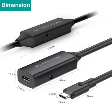 NÖRDIC aktiivinen 5m USB-C 3.0 SuperSpeed 5Gbps jatkokaapeli uros-naaras