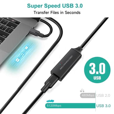NÖRDIC aktiivinen 5m USB-C 3.0 SuperSpeed 5Gbps jatkokaapeli uros-naaras