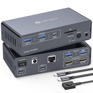 NÖRDIC USB-C Telakointiasema KVM-kytkimellä 2 PC 2 näyttöä 4K60Hz HDMI EDID 12-in-1 Gigabit Ethernet, kortinlukija, 5xUSB-A ja USB-C