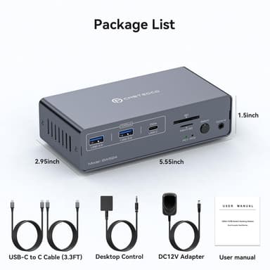 NÖRDIC USB-C Telakointiasema KVM-kytkimellä 2 PC 2 näyttöä 4K60Hz HDMI EDID 12-in-1 Gigabit Ethernet, kortinlukija, 5xUSB-A ja USB-C