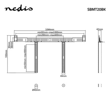 Nedis Soundbar-teline | Sopii käytettäväksi: Yleismalli | Kiinnitetään TV:hen | 10 kg | Säädettävä syvyys | Teräs | Musta