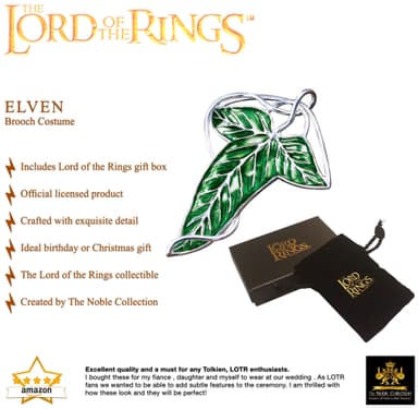 Noble Collection Lord of the Rings kaulakoru (Elven Leaf rintaneula)