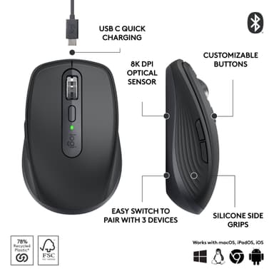Logitech MX Anywhere 3S langaton hiiri (grafiitti)