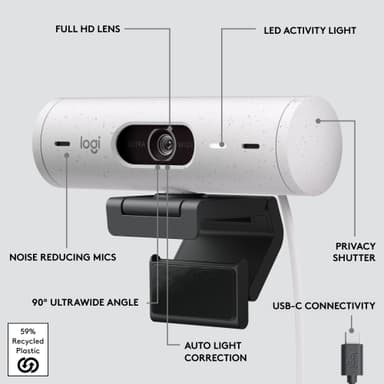Logitech Brio 500 webkamera (luonnonvalkoinen)