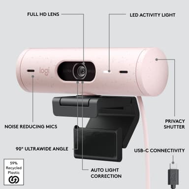Logitech Brio 500 webkamera (ruusu)