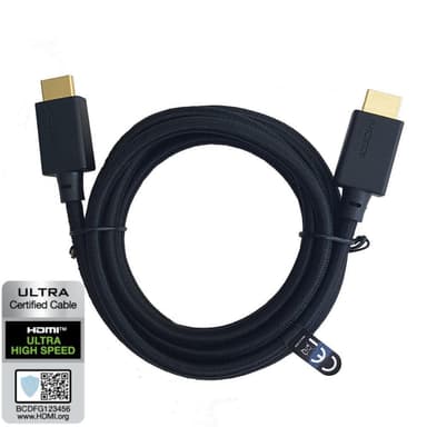 NÖRDIC CERTIFIED CABLES  2 m HDMI2.1 Ultra High Speed 8K 60 Hz 4K 120 Hz 48 Gb/s Dynamic HDR eARC pelitila VRR Dolby ATMOS nailonpunottu, kullattu