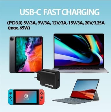 Seinälaturi USB-C PD65W Nano