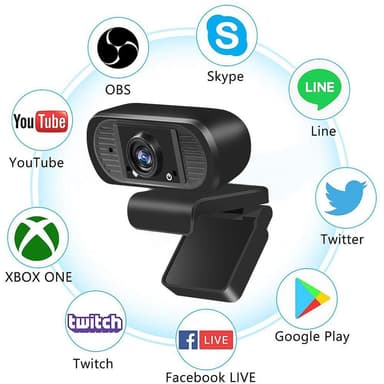 USB-verkkokamera Full HD 1080p, 30 fps, mikrofonilla, 360 astetta kääntyvä pohja ja 45 asteen kallistus, 2MP