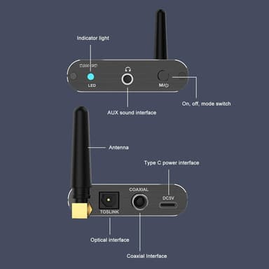 NÖRDIC Bluetooth 5.2 Kivastaanotin, HiFi AUX Optinen Koaksiaalilähtö, Langaton Äänisovitin Kotistereoille, Kuulokkeille ja Kaiuttimille