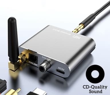 NÖRDIC Bluetooth 5.2 Kivastaanotin, HiFi AUX Optinen Koaksiaalilähtö, Langaton Äänisovitin Kotistereoille, Kuulokkeille ja Kaiuttimille
