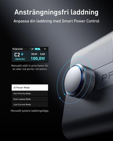 Anker Prime 250 W USB-C-laturi, Erittäin nopea 6-porttinen GaN, 6 cm LCD-näyttö, Smart Control -ohjain
