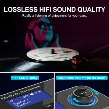 NÖRDIC Bluetooth 5.0 lähetinvastaanotin, äänisovitin kahdelle kuulokkeelle pitkän kantaman