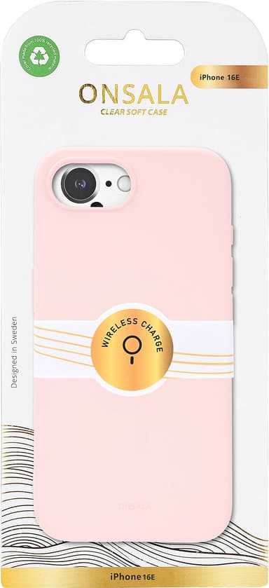 Onsala iPhone 16E Silicone suojakuori (vaaleanpunainen)