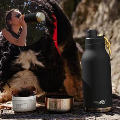 Asobu Buddy Bottle Ruostumaton teräspullo, jossa on 2 kulhoa - Musta