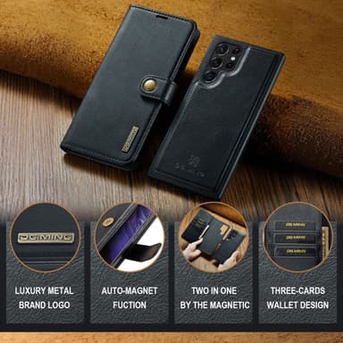 DG MING Samsung S25 Ultra 2-in-1 Magneetti Lompakkokotelo - Musta