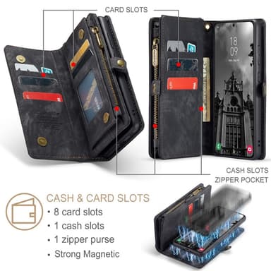 CaseMe Samsung S25+ 008 BIg Wallet 2in1 Magnet Lompakkokotelo - Musta