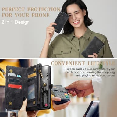 CaseMe Samsung S25+ 008 BIg Wallet 2in1 Magnet Lompakkokotelo - Musta