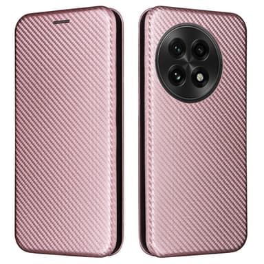 SKALO OnePlus 13 Carbon Fiber Lompakkokotelo - Ruusukulta