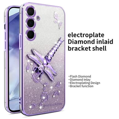 SKALO Samsung S25 KADEM Dragonfly Glitter Suojakuori - Violetti