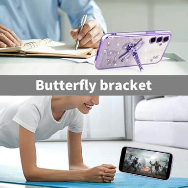 SKALO Samsung S25 KADEM Dragonfly Glitter Suojakuori - Violetti