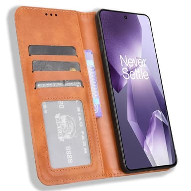 SKALO OnePlus 13R Embossed Premium Lompakkokotelo - Ruskea