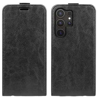 SKALO Samsung S25 Ultra Vertical Flip PU-Nahka Lompakkokotelo - Musta