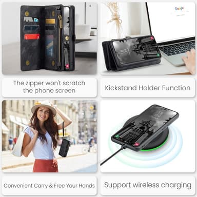 CaseMe Samsung S25+ 008 BIg Wallet 2in1 Magnet Lompakkokotelo - Musta