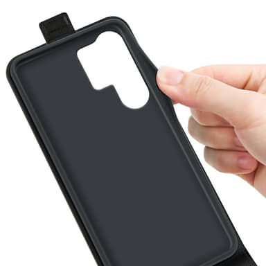 SKALO Samsung S25 Ultra Vertical Flip PU-Nahka Lompakkokotelo - Musta