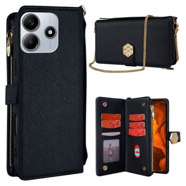 SKALO Xiaomi Redmi Note 14 5G Big Wallet Cross Texture Lompakkokotelo - Musta