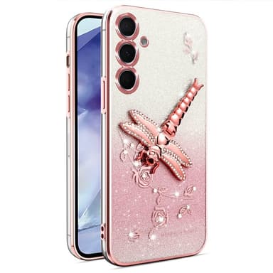 SKALO Samsung S25+ KADEM Dragonfly Glitter Suojakuori - Pinkki