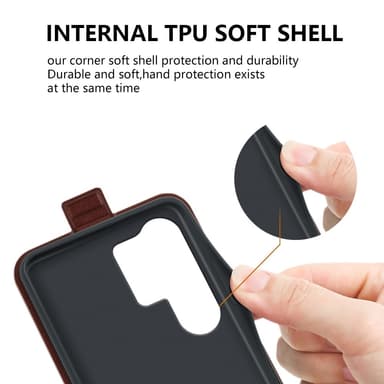 SKALO Samsung S25 Ultra Vertical Flip PU-Nahka Lompakkokotelo - Musta