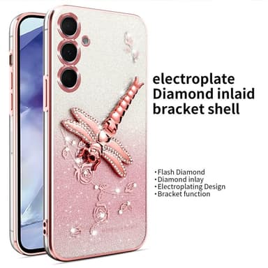 SKALO Samsung S25+ KADEM Dragonfly Glitter Suojakuori - Pinkki