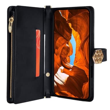 SKALO Xiaomi Redmi Note 14 5G Big Wallet Cross Texture Lompakkokotelo - Musta