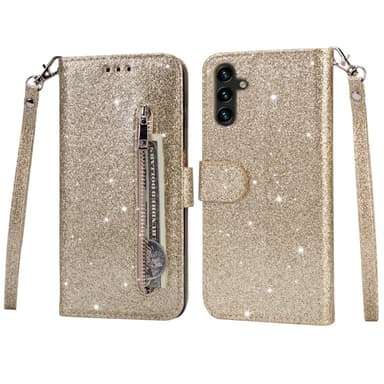 SKALO Samsung S25+ Glitter Vetoketju Lompakkokotelo - Kulta
