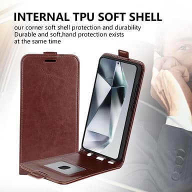 SKALO Samsung S25 Ultra Vertical Flip PU-Nahka Lompakkokotelo - Musta