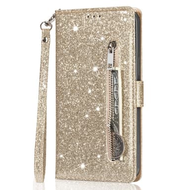SKALO Samsung S25+ Glitter Vetoketju Lompakkokotelo - Kulta