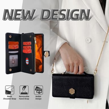 SKALO Xiaomi Redmi Note 14 5G Big Wallet Cross Texture Lompakkokotelo - Musta