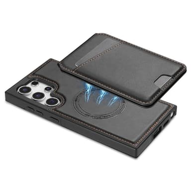 SKALO Samsung S25 Ultra PU-nahkainen Irrotettava Lompakkokotelo Suojakuori - Musta