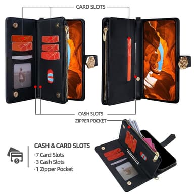 SKALO Xiaomi Redmi Note 14 5G Big Wallet Cross Texture Lompakkokotelo - Musta