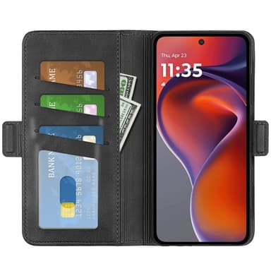 SKALO Motorola Moto G15 4G Premium ID Lompakkokotelo - Musta